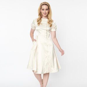 NWT Unique Vintage Ivory Satin Retro dress